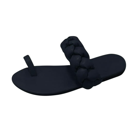 Anuirheih Slip on Sandals Women,Women's Leisure Holiday Beach Knitting Sleeve Flat Bottom Slippers Sandals(Black)