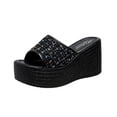 thumbnail image 1 of Anuirheih Slip on Sandals Women,Women's Sequin High Heels One Line Thick Sole Slippers Sponge Bottom Beach Sandals(Black), 1 of 6