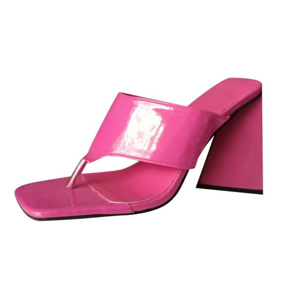 Anuirheih Slip on Sandals Women,Women's Shoes Fashion Solid Color Candy Colors Clip Toe Thick Heel Sandals Slippers Flip Flop(Pink)