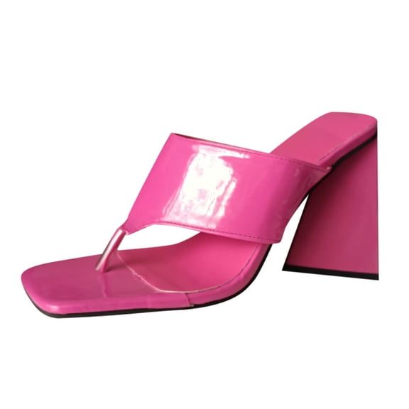 Anuirheih Slip on Sandals Women,Women's Shoes Fashion Solid Color Candy Colors Clip Toe Thick Heel Sandals Slippers Flip Flop(Pink)