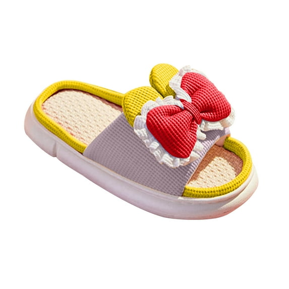 Anuirheih Slip on Sandals Women,Women's Shoes Linen Slippers Home Warm Bow Soft Sole Non-Slip Slippers(Purple)