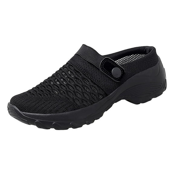 Anuirheih Slip on Sandals Women,Women's Shoes Low-top Casual Flying Woven Lightweight Lazy Walking Shoes Flying Woven Slippers(Black)