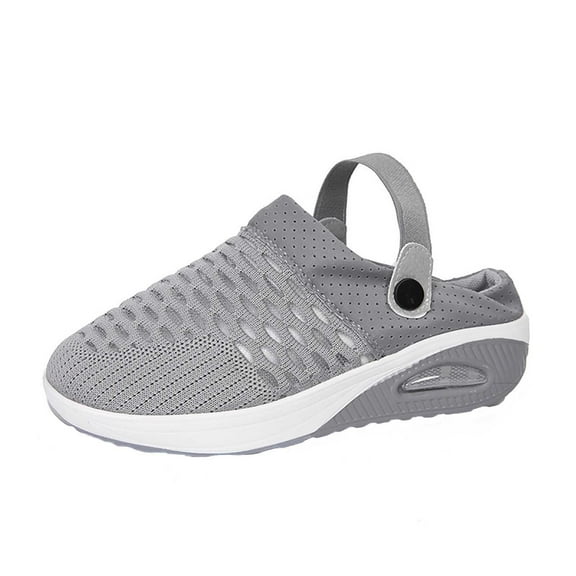 Anuirheih Slip on Sandals Women,Women's Shoes Low-top Casual Lightweight Lazy Walking Shoes Flying Woven Slippers(Gray)