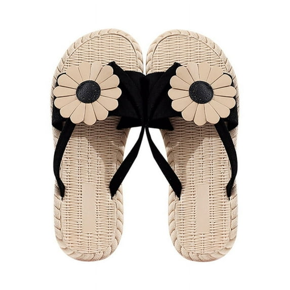 Anuirheih Clearance Slip on Sandals Women,Women's Slippers Ladies Flip Flops Flat Beach Shoes Flat Flip Flops(Black)