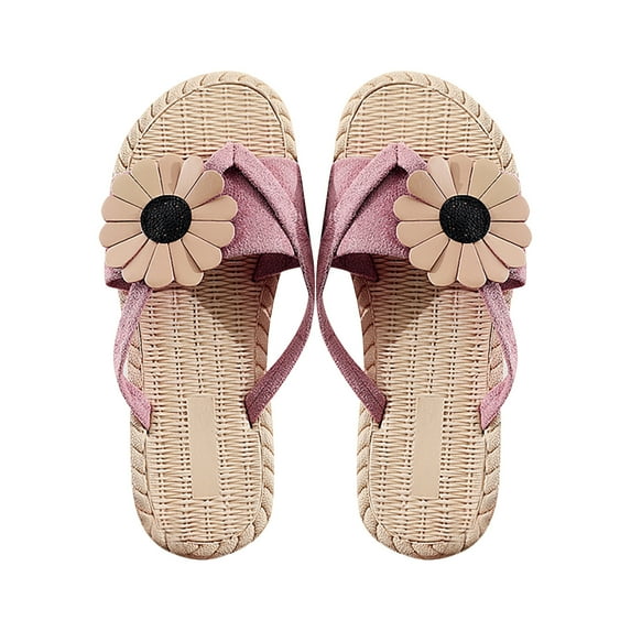 Anuirheih Clearance Slip on Sandals Women,Women's Slippers Ladies Flip Flops Flat Beach Shoes Flat Flip Flops(Pink)