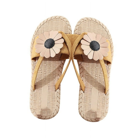 Anuirheih Clearance Slip on Sandals Women,Women's Slippers Ladies Flip Flops Flat Beach Shoes Flat Flip Flops(Yellow)