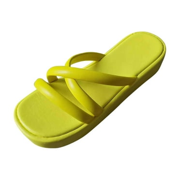 Anuirheih Clearance Slip on Sandals Women,Women's Sloping Heel Slippers Thick Sole Straight Line Shoes Sloping Heel Sandals(Green)