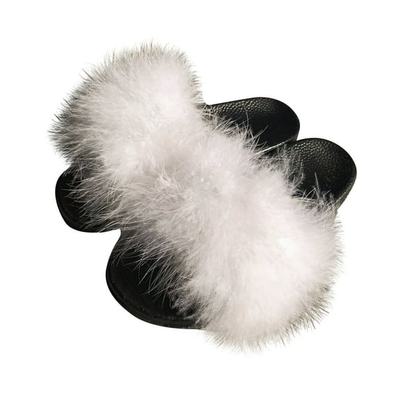 Anuirheih Slip on Sandals Women,Women's Summer Fashion One-word Plush Slippers Solid Color Flat Shoes(White)