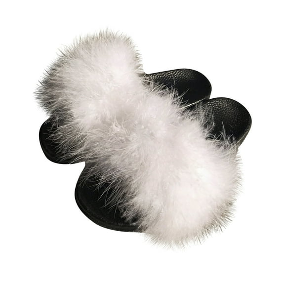 Anuirheih Slip on Sandals Women,Women's Summer Fashion One-word Plush Slippers Solid Color Flat Shoes(White)