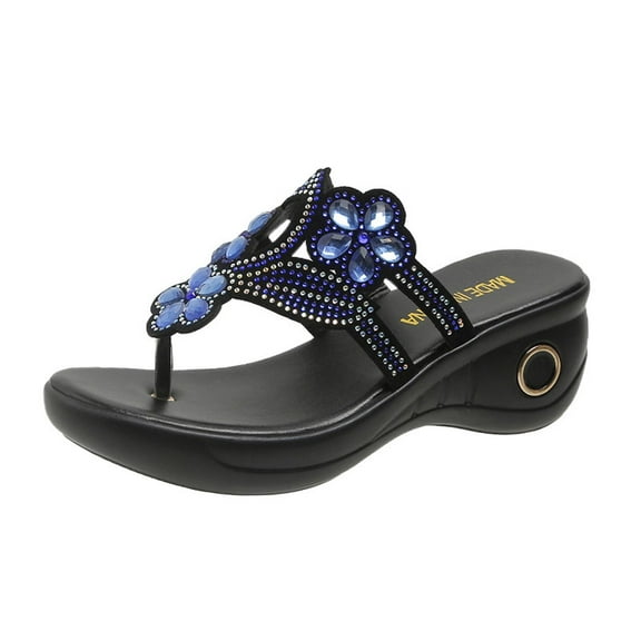 Anuirheih Slip on Sandals Women,Women's Thick Sole Shoes Ladies Beach Sandals Summer Non-Slip Causal Flip Flops Slippers(Blue)