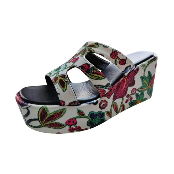 Anuirheih Slip on Sandals Women,Women's Thick Sole Slippers Comfortable Embroidered Sandals Casual Flip Flops(Red)