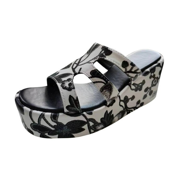 Anuirheih Clearance Slip on Sandals Women,Women's Thick Sole Slippers Comfortable Embroidered Sandals Casual Flip Flops(White)