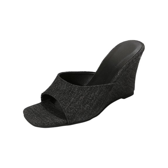 Anuirheih Clearance Slip on Sandals Women,Women's Wedges Shoes Ladies Beach Sandals Summer Non-Slip Causal Slippers(Black)