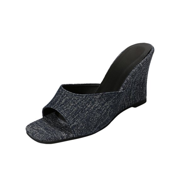 Anuirheih Clearance Slip on Sandals Women,Women's Wedges Shoes Ladies Beach Sandals Summer Non-Slip Causal Slippers(Dark Blue)