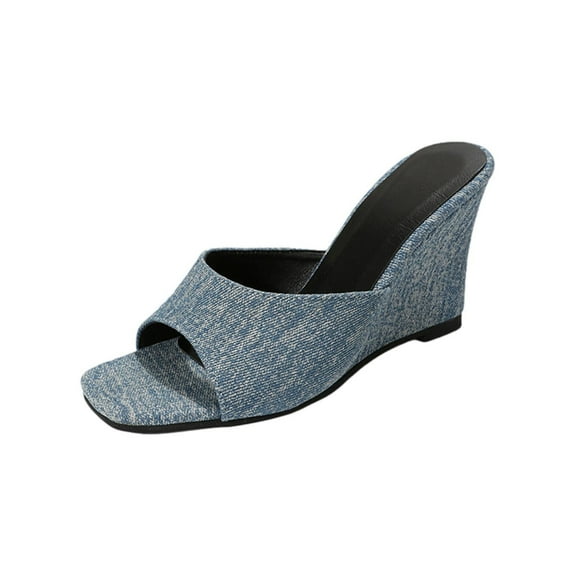 Anuirheih Slip on Sandals Women,Women's Wedges Shoes Ladies Beach Sandals Summer Non-Slip Causal Slippers(Light Blue)
