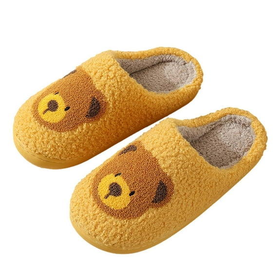 Anuirheih Slip on Sandals Women,Womens Mens Fall Winter Plush Warm Slippers Cute Home Cotton Slipper(Yellow)