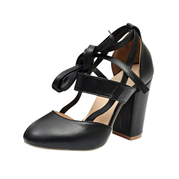 Anuirheih Closed Toe Heels for Women, Comfortable Chunky Heels for Women, Summer Ankle Strap Womens Heels(Black)