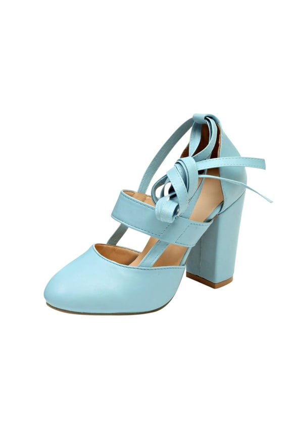 Anuirheih Closed Toe Heels for Women, Comfortable Chunky Heels for Women, Summer Ankle Strap Womens Heels(Blue)