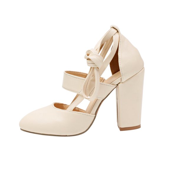 Anuirheih Closed Toe Heels for Women, Comfortable Chunky Heels for Women, Summer Ankle Strap Womens Heels(White)