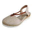 thumbnail image 1 of Anuirheih Closed Toe Wedges for Women, Summer Shoes Ankle Buckle Strap Sandals Mid Low Heel Canvas Dress Sandals(Beige）, 1 of 4