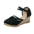 thumbnail image 1 of Anuirheih Closed Toe Wedges for Women, Summer Shoes Ankle Buckle Strap Sandals Mid Low Heel Dress Sandals(Black), 1 of 6