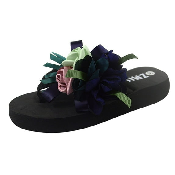 Anuirheih Colorful Flip Flops for Women Thong Sandal Flat(Navy)