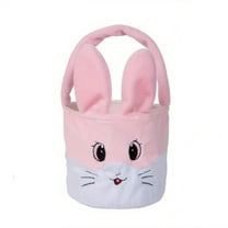Anuirheih Easter Basket Stuffers Plush Easter Bunny Basket for Easter Egg Gifts Storage Easter Candy Bags with Ears 13.8inch(Light-pink)