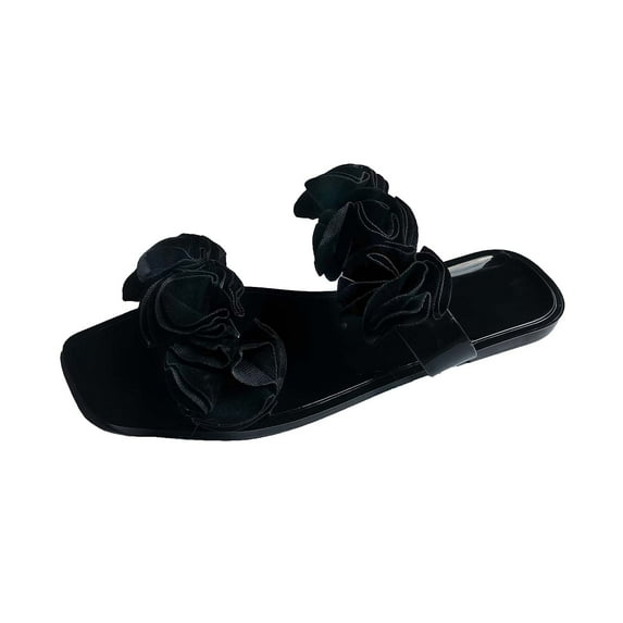 Anuirheih Fashion Sandals Flowers Flat Slippers Ladies Wear Shoes Outside Sandals Women (Black)