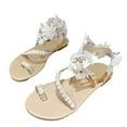 thumbnail image 1 of Anuirheih Fashion Women Flower Summer Ladies Comfy Sandals Flat Casual Beach Shoes Sandals Women Clearance(White), 1 of 1