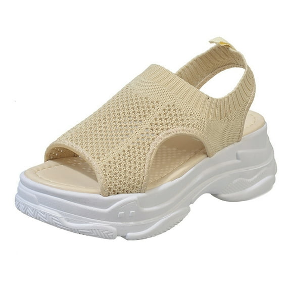 Anuirheih Fashion Women's Breathable Sandals Casual Sponge Cake Bottom Fish Mouth Sandals Sandals Women (Beige)