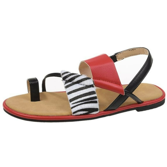 Anuirheih Fashion Women's Shoes Breathable Zebra-stripe Flat Outdoor Leisure Sandals Sandals Women (Red)