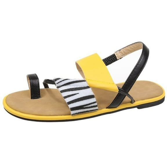 Anuirheih Fashion Women's Shoes Breathable Zebra-stripe Flat Outdoor Leisure Sandals Sandals Women (Yellow)