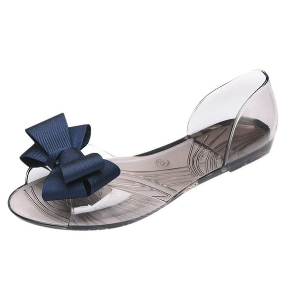 Anuirheih Flat Jelly Shoes Fashion Fish Mouth Sandal Bowknot Sandals Summer Beach Shoes for Women(Blue)