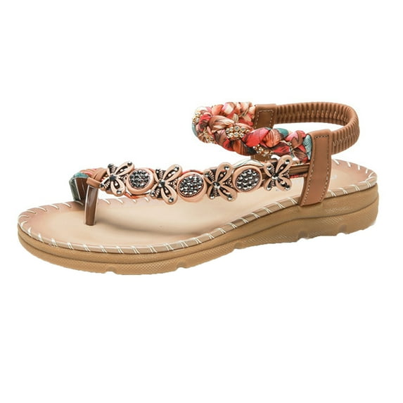 Anuirheih Flatform Sandals Women Flip Flops Comfortable Elastic Ankle Strap Open Toe Boho Sandals for Summer Beach Travel(Brown)