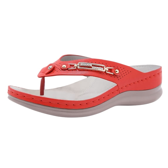 Anuirheih Flatform Sandals Women Flip Flops Slippers, Comfortable Open Toe Sandals with Arch Support Beach Shoes Women Indoor Outdoor(Red)