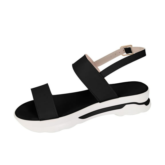 Anuirheih Flatform Sandals for Women, Open Toe Buckle Ankle Strap Wedge Sandals for Women Thick Soled Shoes(Black)