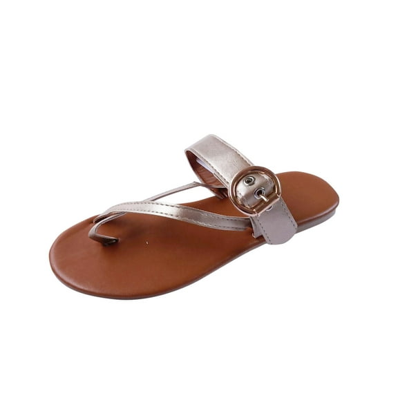 Anuirheih Flatform Sandals for Women, Toe Ring Beach Shoes Women Slip On Casual Summer Open Toe Sandals(Gold）