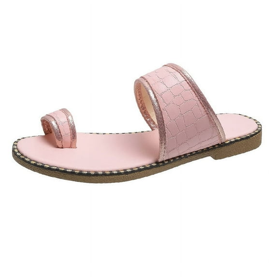 Anuirheih Flatform Slippers for Women, Toe Ring Women Slip On Casual Summer Open Toe Sandals(Pink)