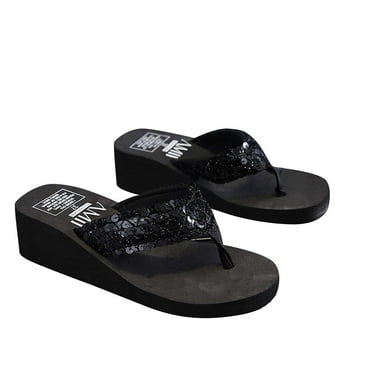 Anuirheih Flip Flops Sandals for Women, High Heel Slippers Comfortable Soft Cushion Wedge Slip-on Casual Summer Thong Sandals(Black)
