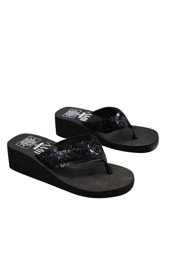 Anuirheih Flip Flops Sandals for Women, High Heel Slippers Comfortable Soft Cushion Wedge Slip-on Casual Summer Thong Sandals(Black)