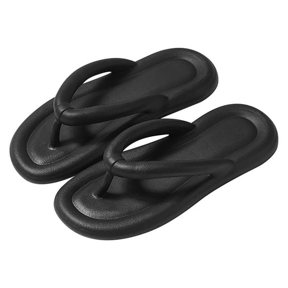 Anuirheih Flip Flops for Women Lightweight Thicken Sole Pillow Slippers Cute Cushioned Slippers Soft Foam Non-Slip Shower Bathroom Slides Sandals(Black)