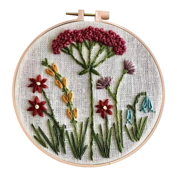 Anuirheih Flower Embroidery Kit for Beginners Adults Cross Stitch Kits with Plant Patterns and Instructions Craft Kits for Adults with Hoops,Threads and Needles