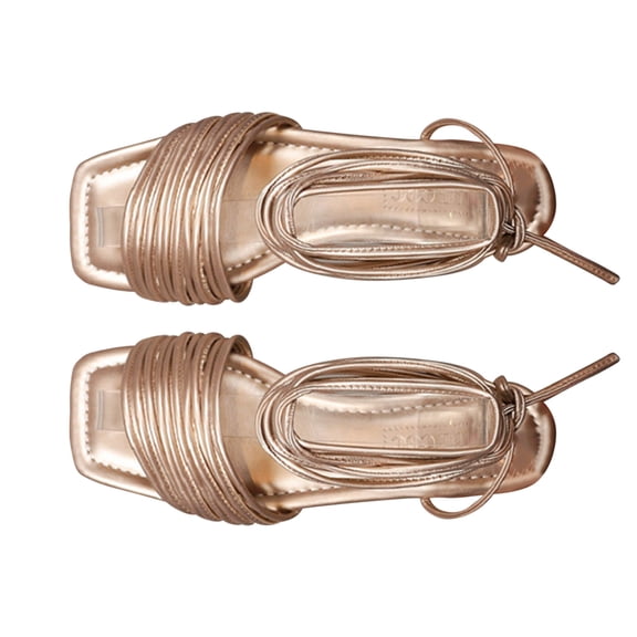 Anuirheih Foot Strap Sandals Women's Summer Head Flat Women's Roman Sandals Sandals Women (Gold)