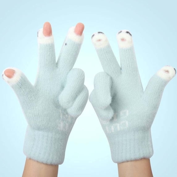 Anuirheih Gloves for Cold Weather, A Pair Winter Open Finger Thickened Warm Padded Cute Students Cold Wool Split Finger Screen Gloves