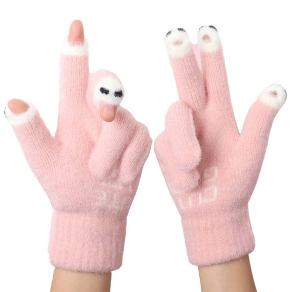 Anuirheih Gloves for Cold Weather, A Pair Winter Open Finger Thickened Warm Padded Cute Students Cold Wool Split Finger Screen Gloves
