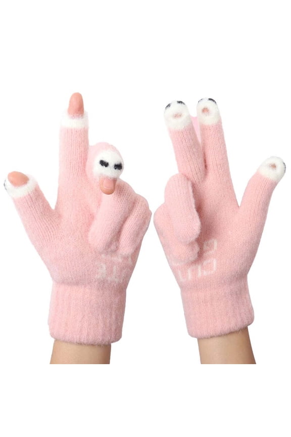 Anuirheih Gloves for Cold Weather, A Pair Winter Open Finger Thickened Warm Padded Cute Students Cold Wool Split Finger Screen Gloves