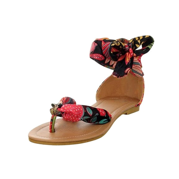 Anuirheih Lace up Sandals Summer Flat Sandals for Women, Casual Flip Flops for Women, Boho Style Silk Strap Strappy Sandals Women for Work Walking(Black）