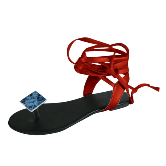 Anuirheih Lace up Sandals Tie up Dress Summer Flat Sandals for Women, Casual Flip Flops for Women, Strappy Sandals Women for Work Walking Casual Shoes(Red）