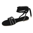 thumbnail image 1 of Anuirheih Lace up Sandals Tie up Dress Summer Flat Sandals for Women, Women's Casual Strappy Sandals Beach Sandals, for Work Walking(Black）, 1 of 1