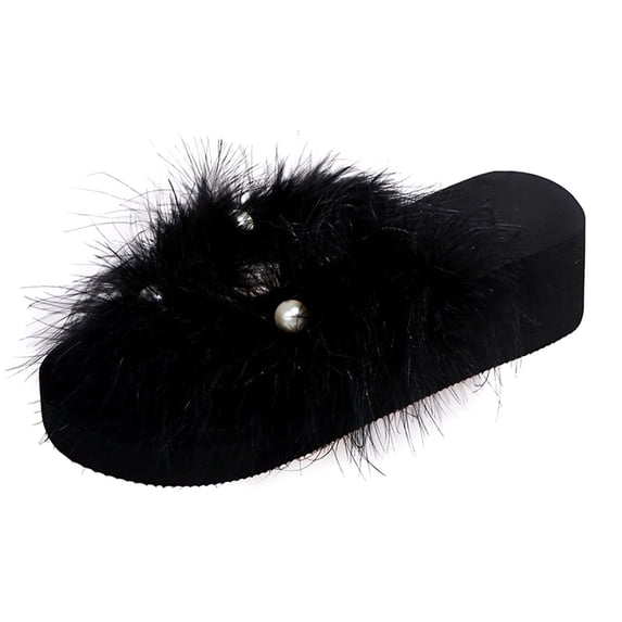 Anuirheih Muffin Thick Bottom Plush Slippers Female Slope Heel Beach Herringbone Sandals Flip Flops